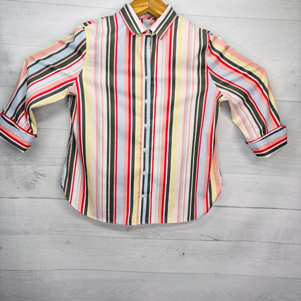 Chico’s No Iron Chic Stretch Striped Button Front Shirt Womens Size 2 (US 12/L) - Picture 2 of 15